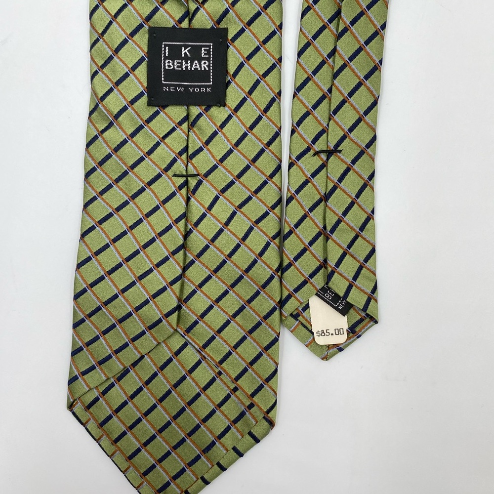 Ike Behar Olive and Navy Checkered Tie - Picture 2 of 7